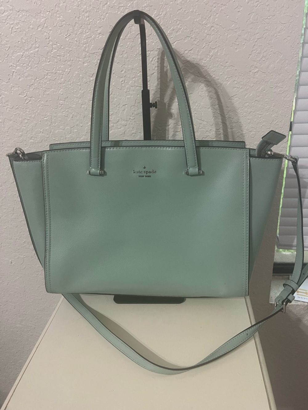 Kate Spade Mint Green Leather Tote with Removable Strap